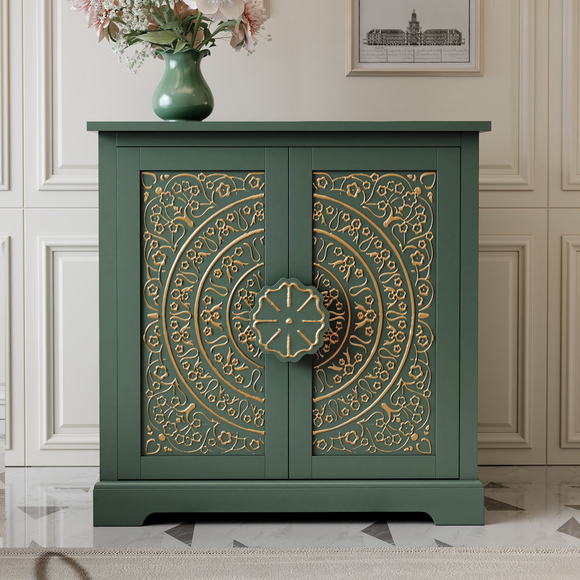 CBJCBJ 31.5" Kitchen Sideboard Buffet Cabinet with 2 Door Storage, Mid-Century Accent Cabinet for Living Room,Green