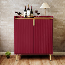 CBJCBJ Modern Wine Cabinet, Home Bar Cabinet with Storage Drawers and Wine Rack, Kitchen Sideboard,Red