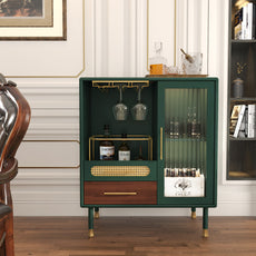 CBJCBJ Wine Bar Cabinet, Modern Coffee Cabinet with Glass Racks, Sideboard Cabinet, Green