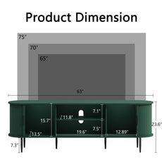 HLR 63" Green TV Stand for 75" TV, Wood Entertainment Center with 2 Sliding Tambour Doors Storage, Mid-Century