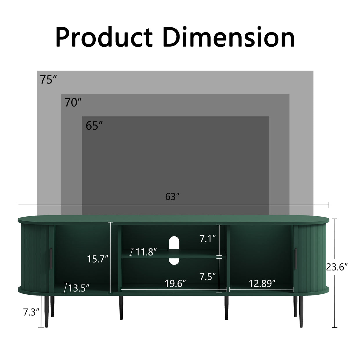 HLR 63" Green TV Stand for 75" TV, Wood Entertainment Center with 2 Sliding Tambour Doors Storage, Mid-Century