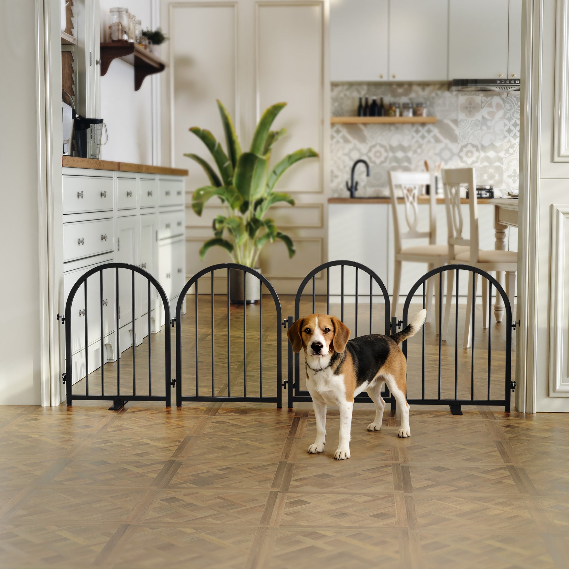 CBJCBJ Indoor Pet Gate, 4 Panel Folding Dog Gate , 24"H Freestanding Metal Pet Fence for Cats and Dogs ,Black