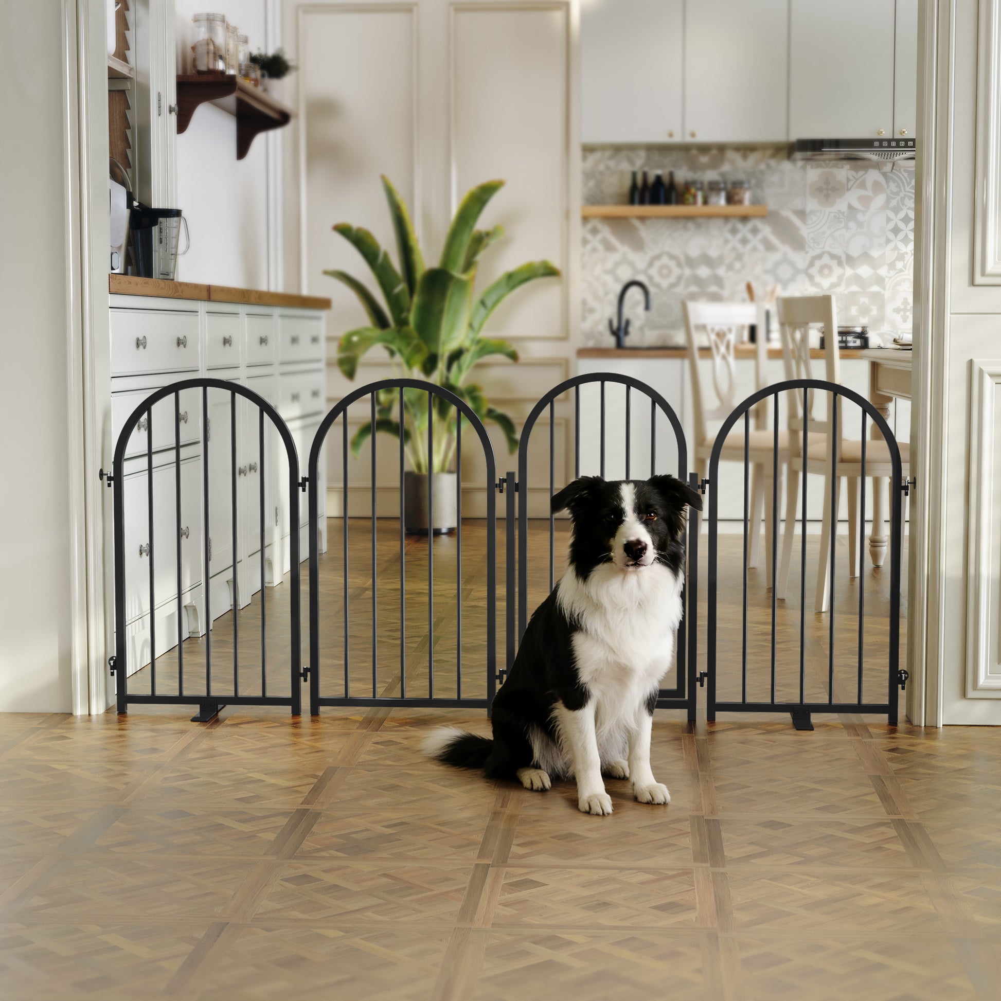 CBJCBJ Indoor Pet Gate, 4 Panel Folding Dog Gate , 32"H Freestanding Metal Pet Fence for Cats and Dogs ,Black