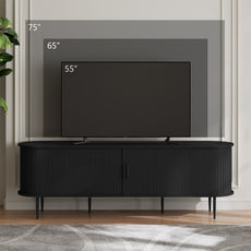 HLR 63" Black TV Stand for 75" TV, Wood Entertainment Center with 2 Sliding Tambour Doors Storage, Mid-Century