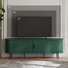 HLR 63" Green TV Stand for 75" TV, Wood Entertainment Center with 2 Sliding Tambour Doors Storage, Mid-Century