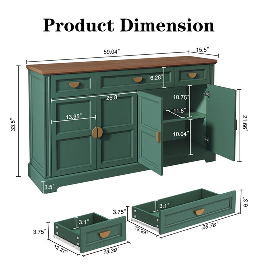 CBJCBJ Modern 60" Large Sideboard Storage Cabinet with Drawers, Farmhouse Wooden Coffee Bar, Green