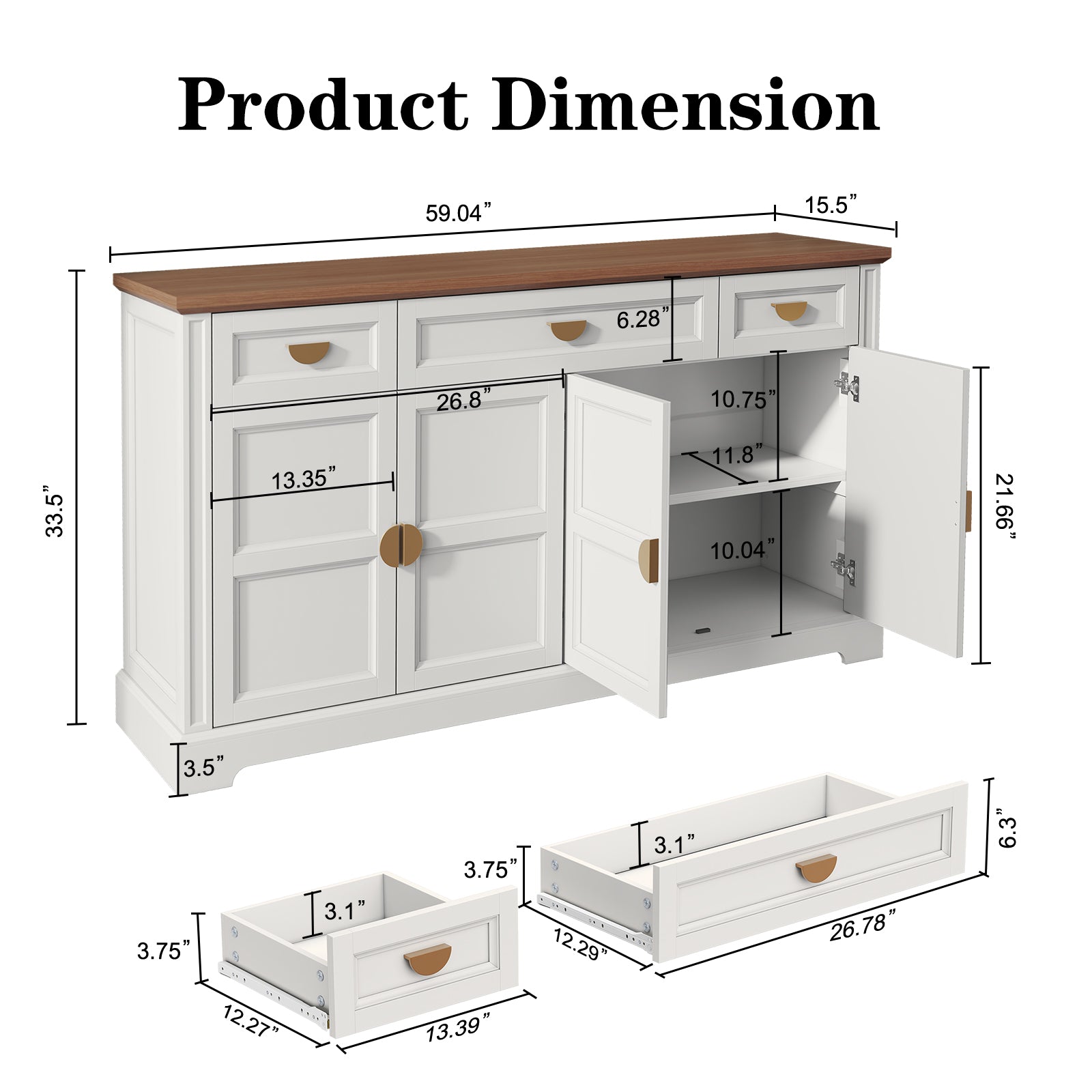 CBJCBJ Modern 60" Large Sideboard Storage Cabinet with Drawers, Farmhouse Wooden Coffee Bar, White