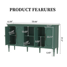 HLR 59" Mid Century Modern Storage Cabinet with Shelf, Vintage Large Sideboard Buffet Cabinet with 4 Doors, Green