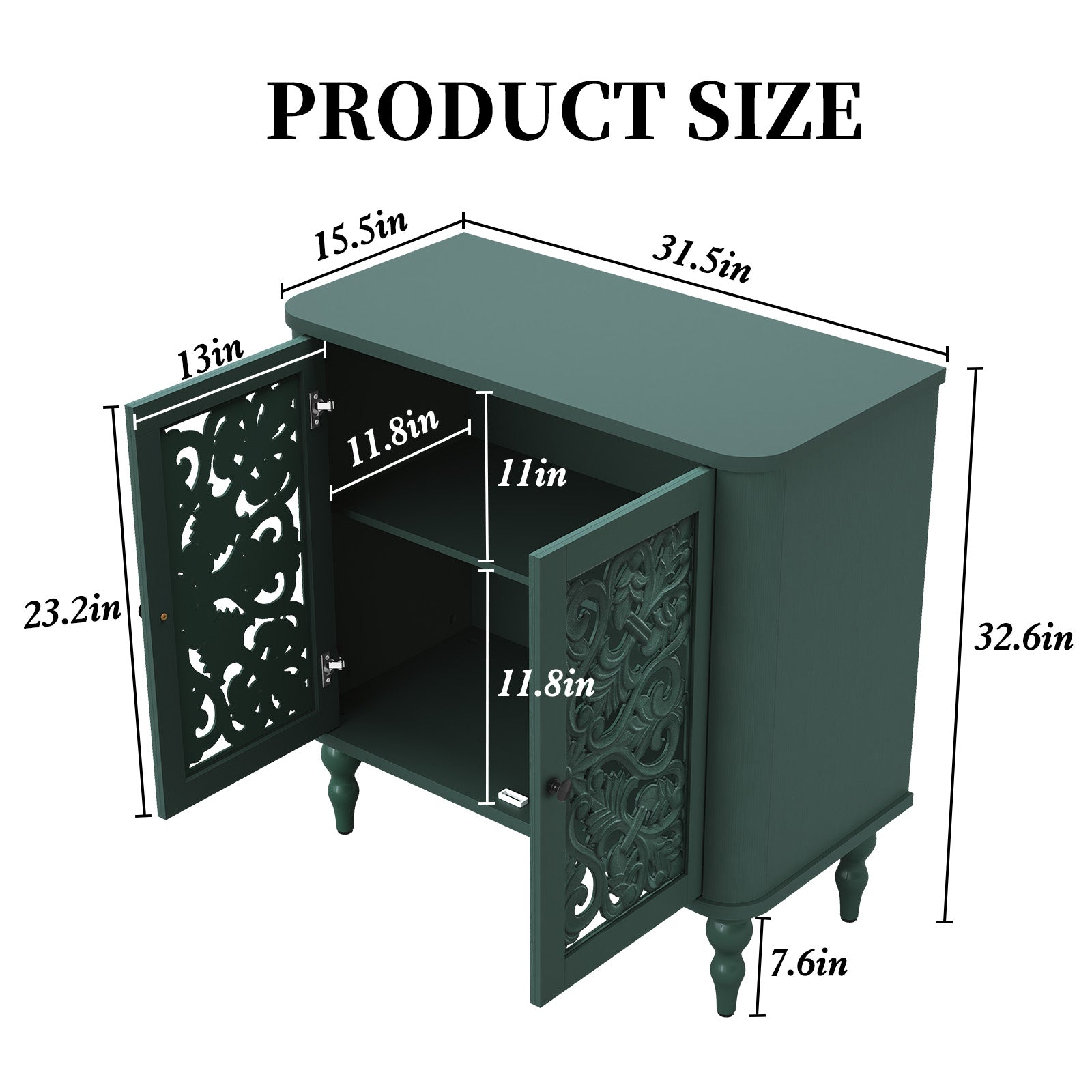 CBJCBJ 31.5" Retro Arc Carved Sideboard Buffet Cabinet, Wooden Credenza Storage for Dining Room, Green