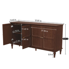 CBJCBJ Mid-Century 58'' Wood 4 Door Sideboard Buffet Cabinet for Living Dining & Bedroom (Brown)