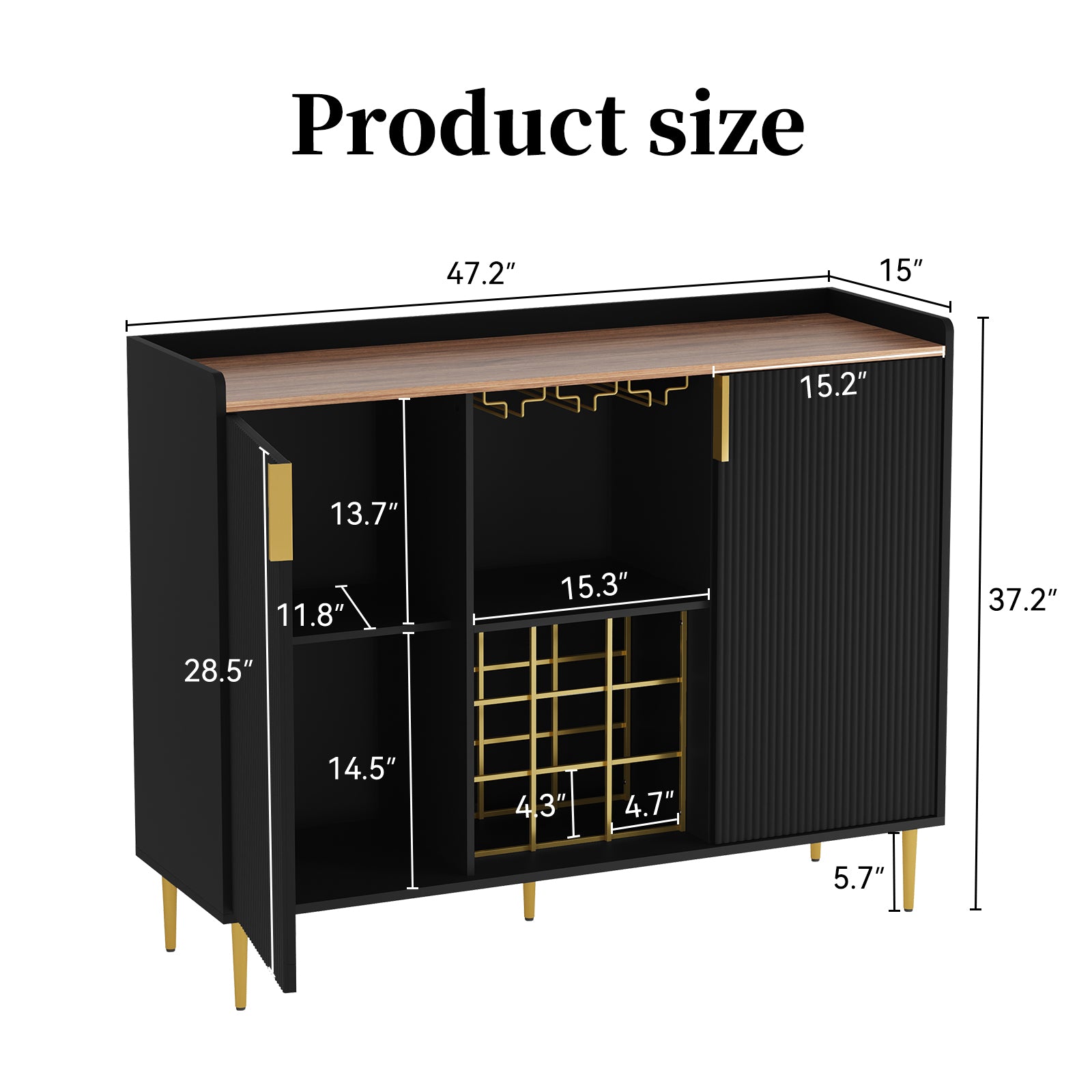 CBJCBJ 47" Modern Storage Wine Bar Cabinet with Cup Holder and Wine Rack for Dining, Black