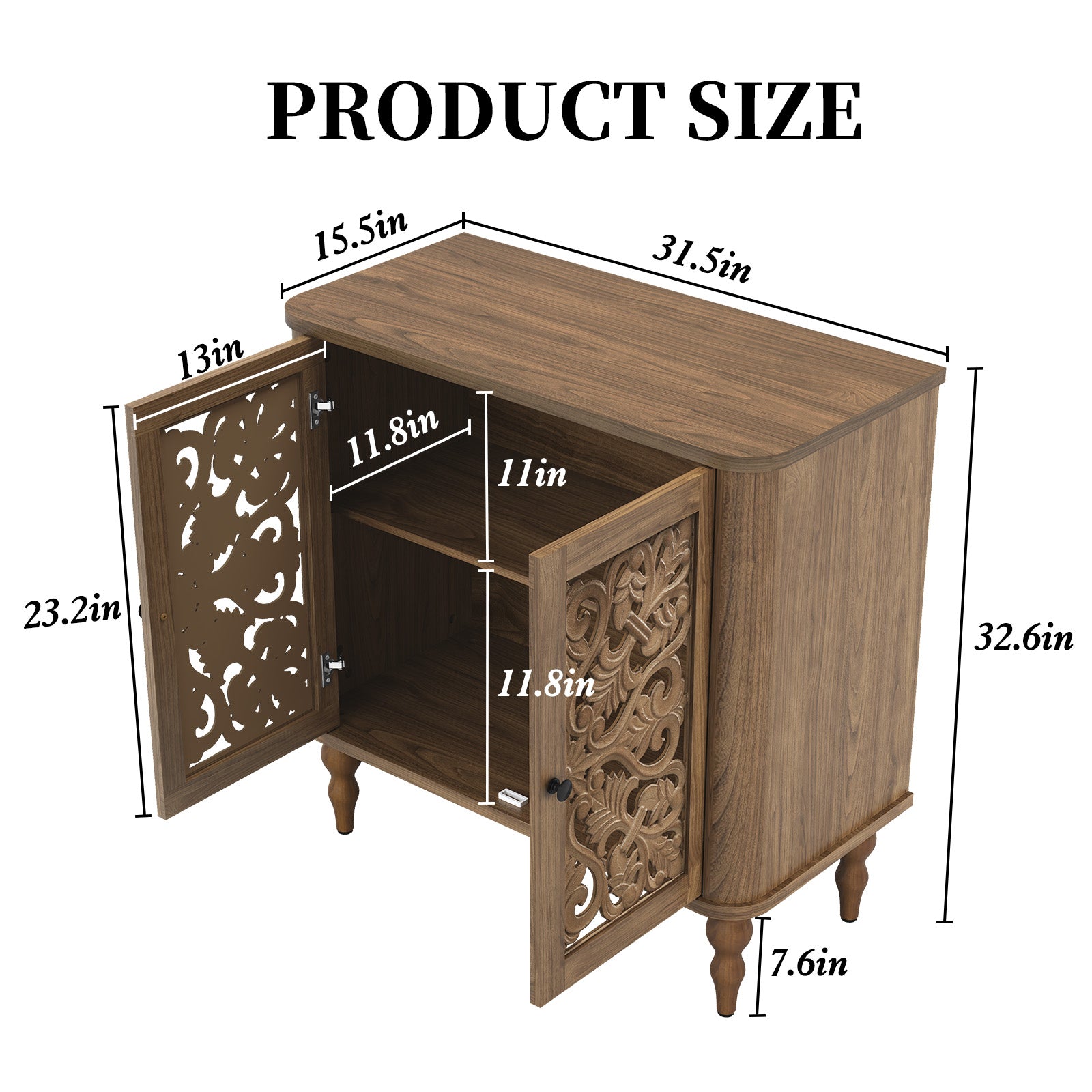 CBJCBJ 31.5" Retro Arc Carved Sideboard Buffet Cabinet, Wooden Credenza Storage for Dining Room, Brown