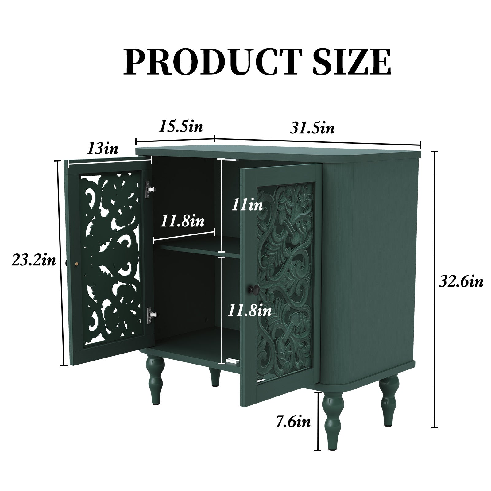 HLR 31.5"W Mid Century Rounded Corners Sideboards Buffets Cabinet with 2 Doors Storage for Kitchen Dining, Green