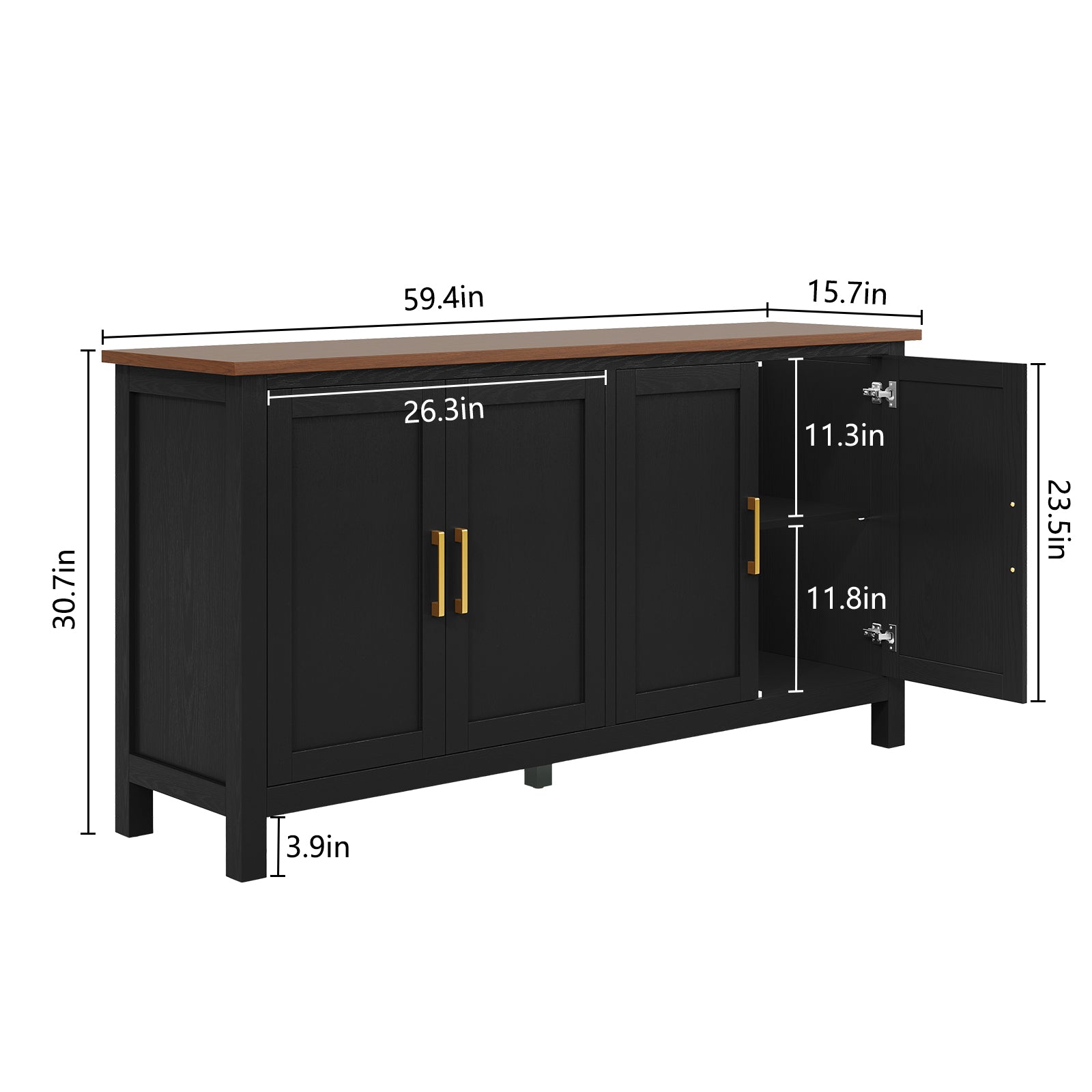 HLR Large Sideboard Buffet Cabinet with Storage, 59.4" Modern Coffee Bar Cabinet for Dining Room, Black