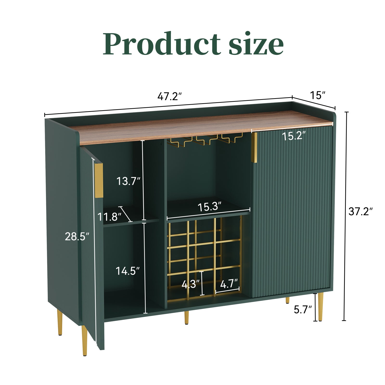 CBJCBJ 47" Modern Storage Wine Bar Cabinet with Cup Holder and Wine Rack for Dining,Green