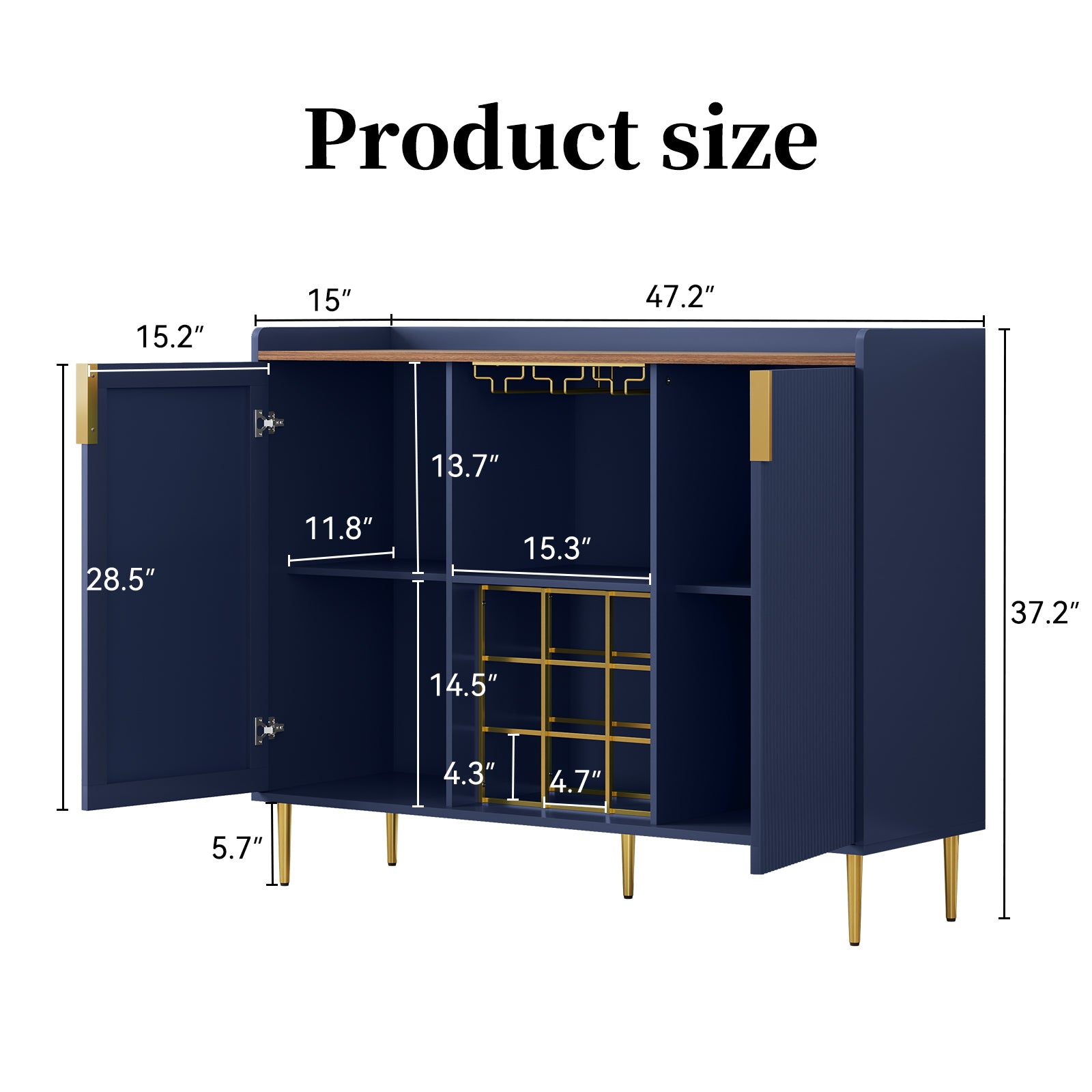 HLR 47.2" Coffee Wine Bar Cabinet with 2 Door, Modern Buffet Sideboard Table for Dining Room, Navy Blue