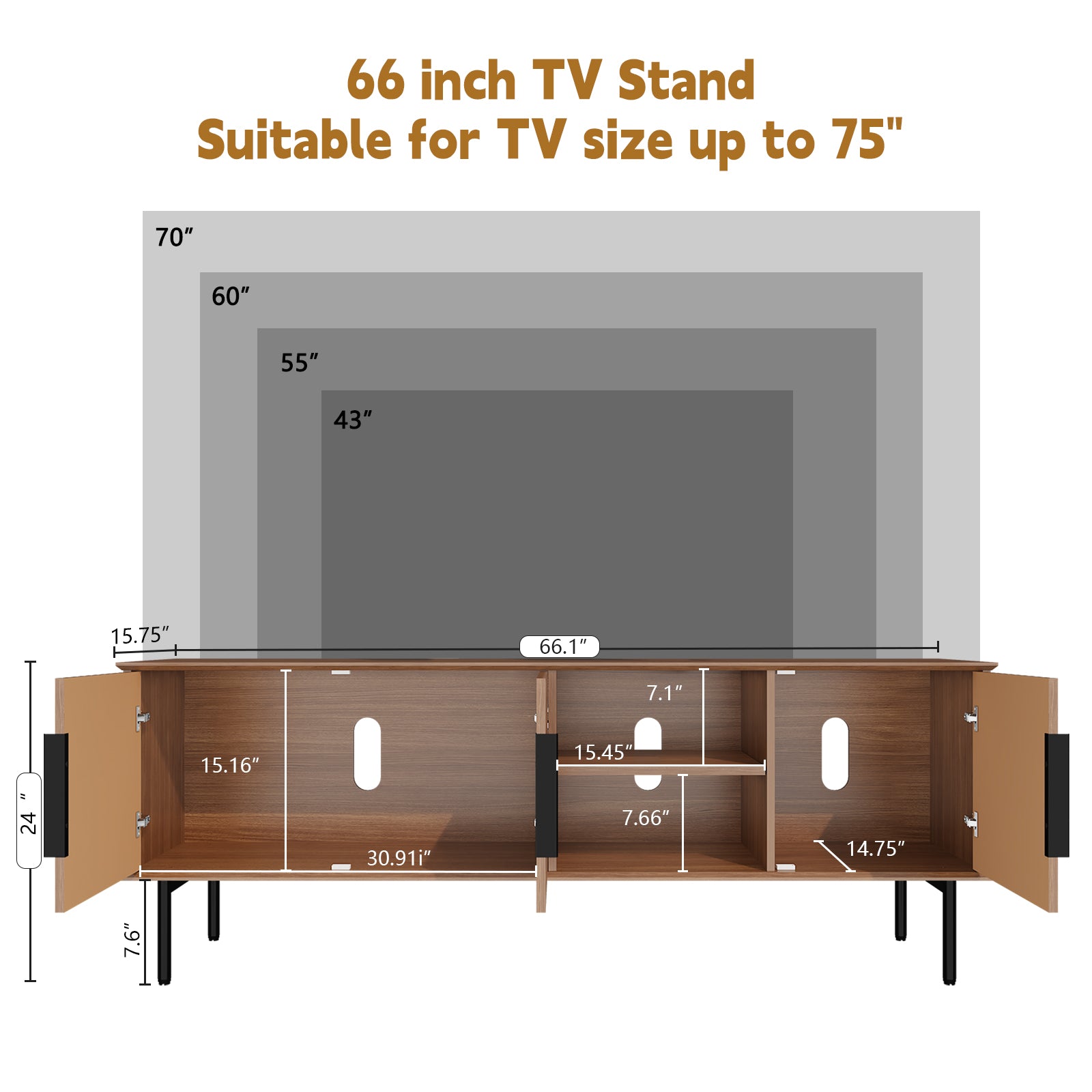 CBJCBJ Modern TV Stand for up to 65", Brown Entertainment Center with Storage, for Living Room