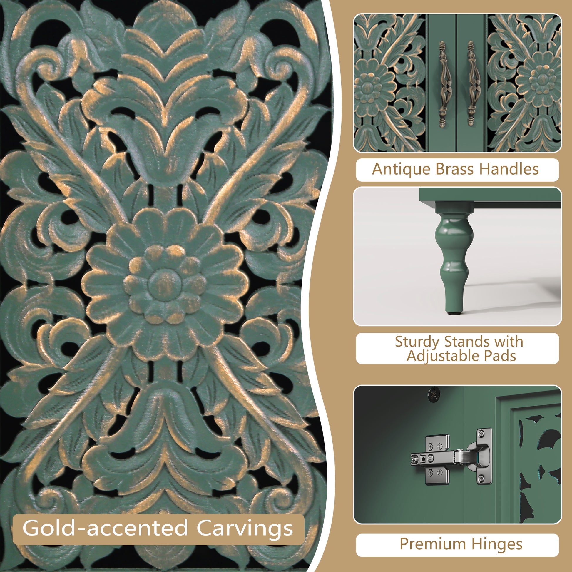 CBJ CBJ Modern Retro 67" TV Stand for TVs up to 75", Living Room Entertainment Center with 4 Door Storage Cabinet,Green