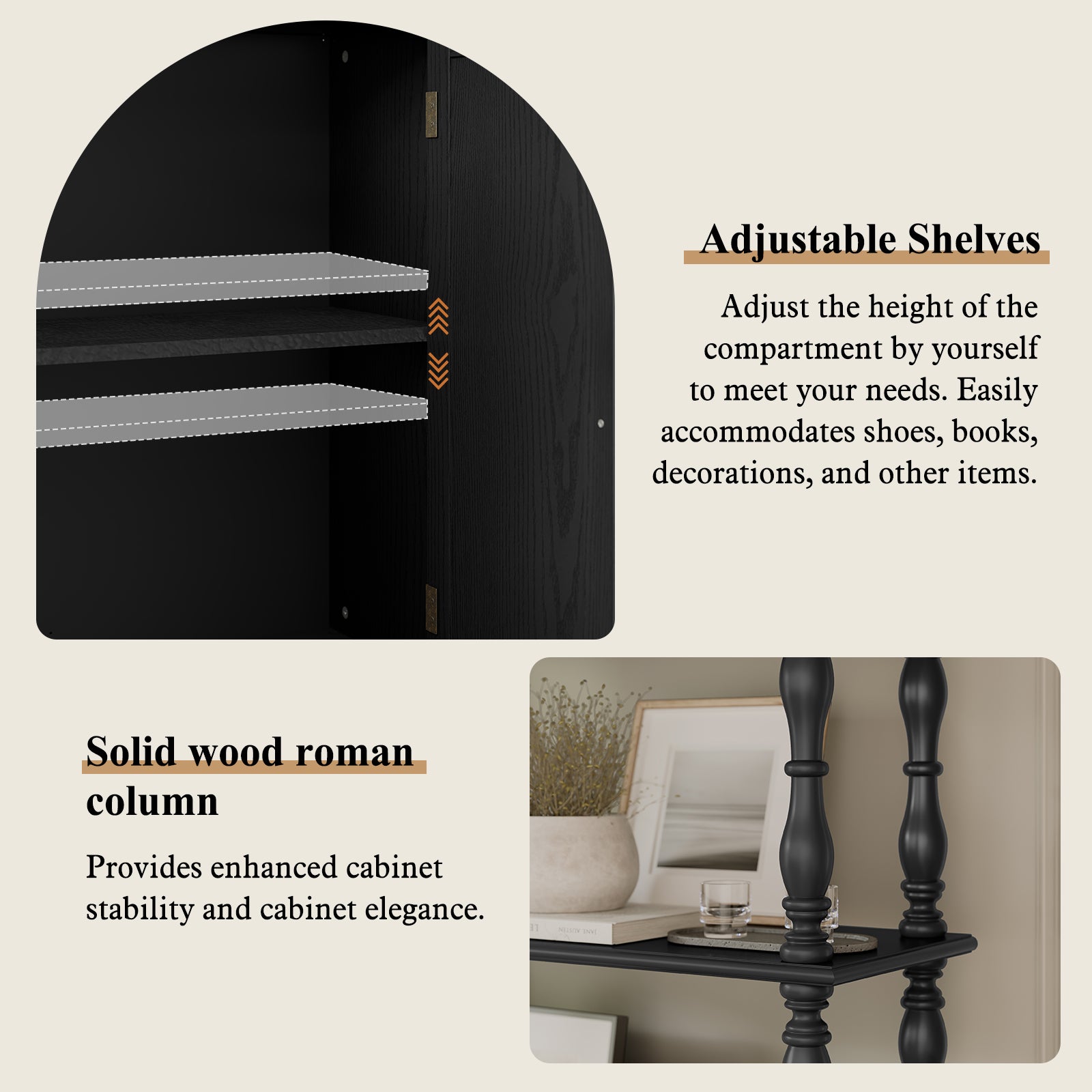 CBJCBJ 77.5" Retro Bookcase with Storage Cabinet and Removable Display Shelf, Suitable for Living Room, Study Room,Black