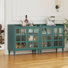 HLR Large Sideboard Buffet Cabinet with Storage, 32" Mid-Century Green Coffee Wine Bar with 2 Glass Doors, Outlets
