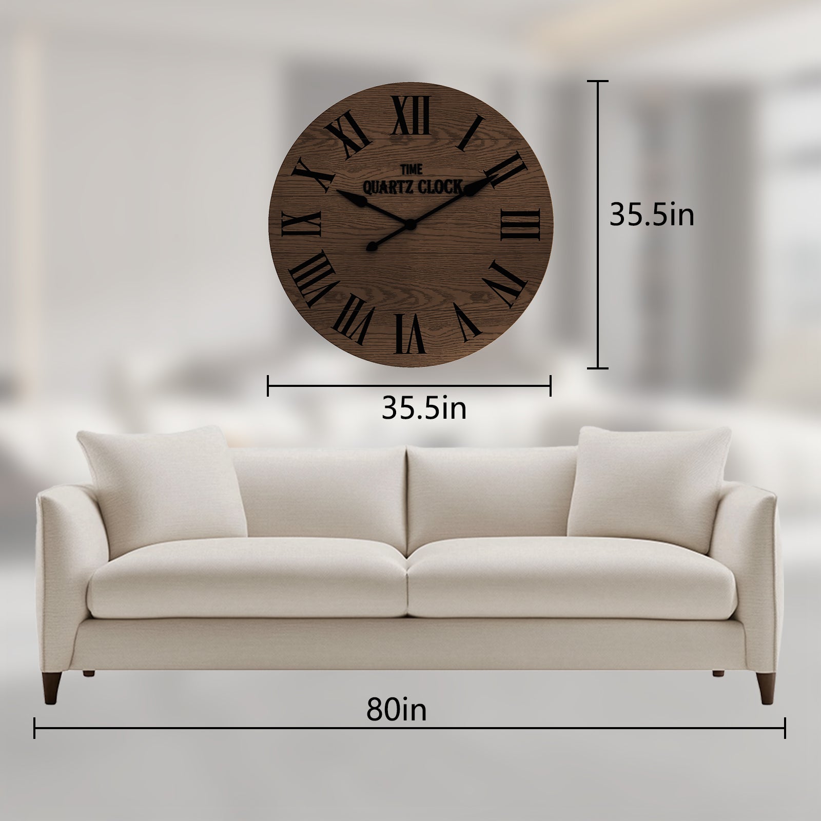CBJCBJ 35.5” Farmhouse Large Shiplap Round Wall Clock with Roman Numeral for Living Room Decor, Brown