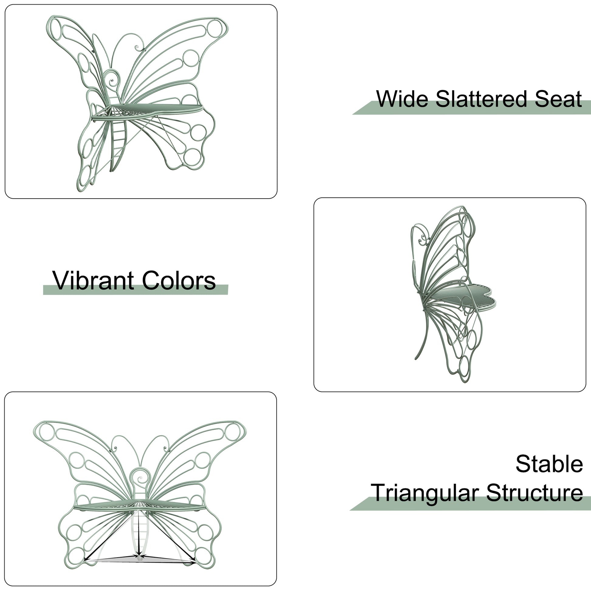 CBJCBJ 50" Weatherproof Outdoor Patio Bench，Metal Butterfly Design for Garden and Lawn Porch