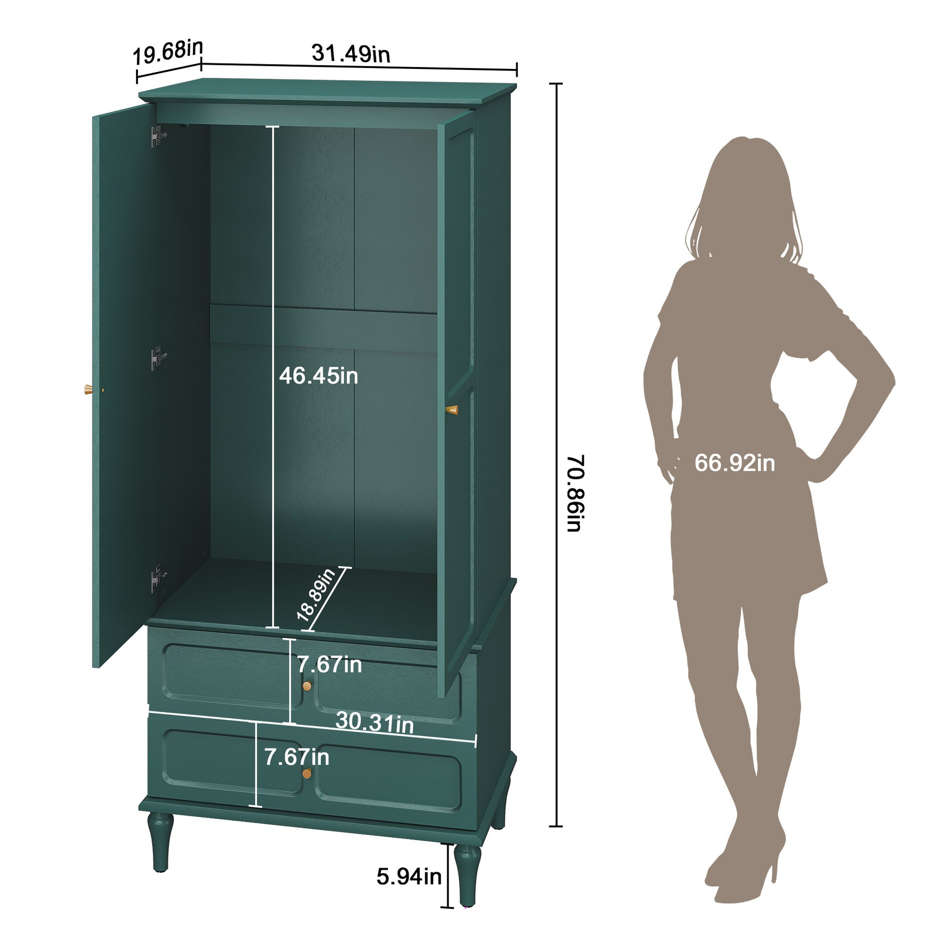 HLR 71" Tall Modern Wood Armoire Wardrobe Closet, Freestanding Cabinet with Hanging Rod for Bedroom