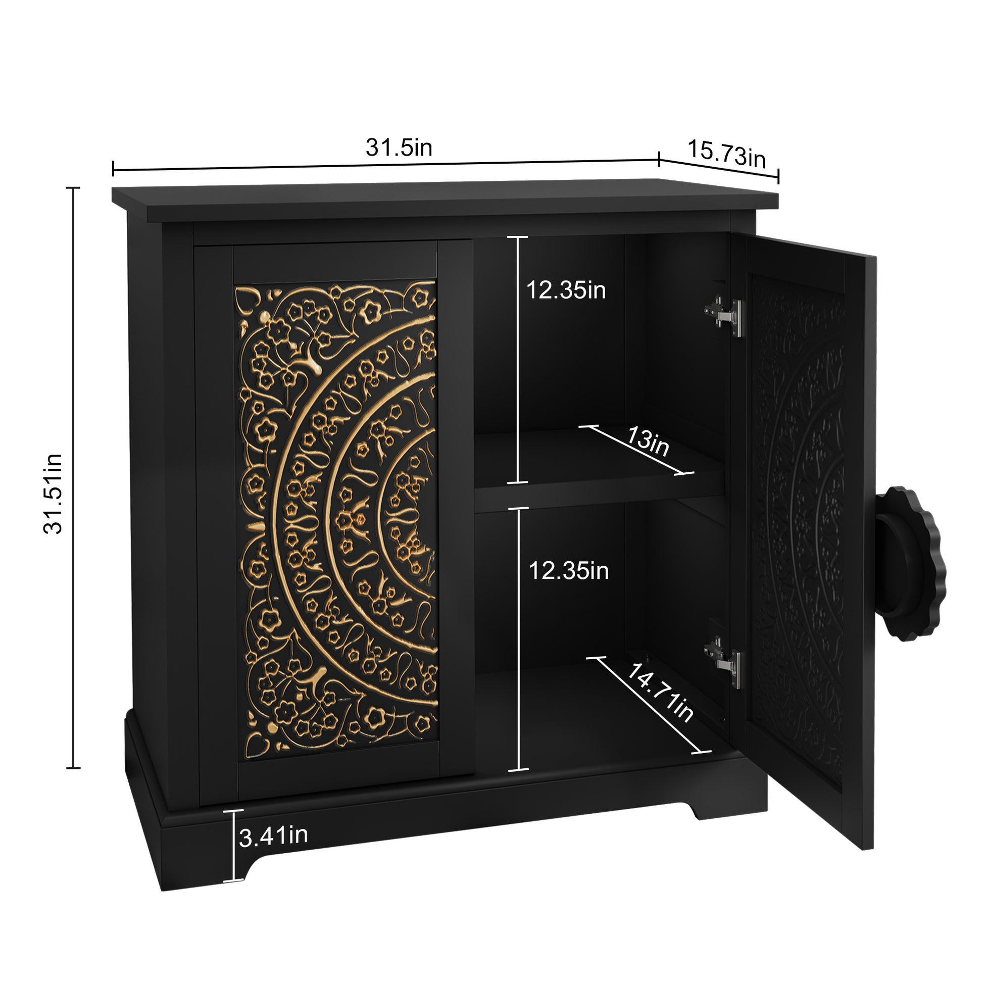HLR 31.5" W Mid Century Modern Accent Cabinet with 2 Doors, Credenzas & Sideboard Buffet with Storage, Black