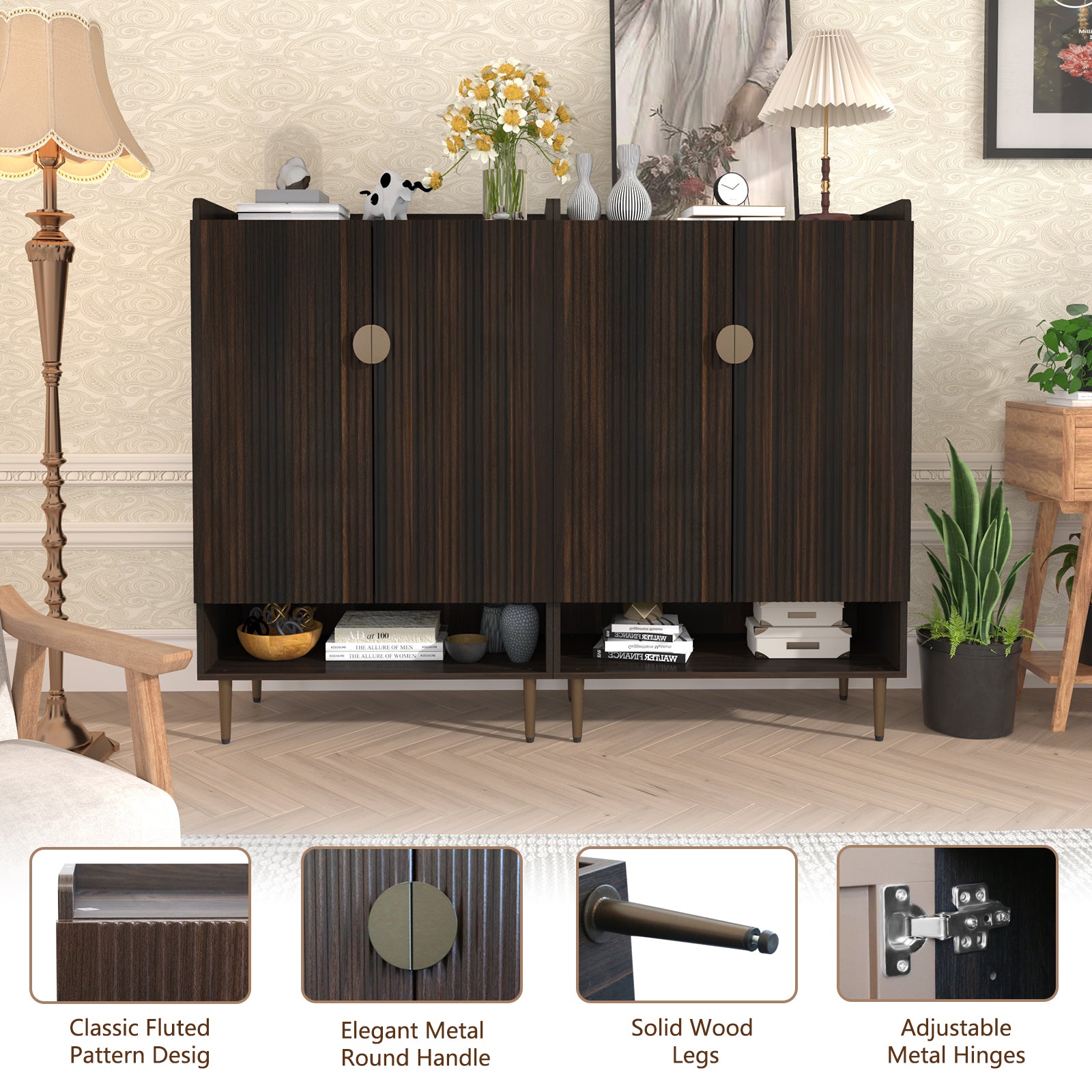 CBJCBJ 7-Tier Shoe Cabinet Storage with 2 Door and Adjustable Shelves Wood Shoes Rack for Entryway, Brown