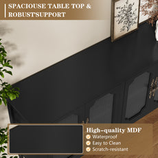 CBJCBJ Retro 58'' Wood Sideboard Buffet Cabinet,Storage Cabinet with Glass Doors for Living Dining & Bedroom,Black