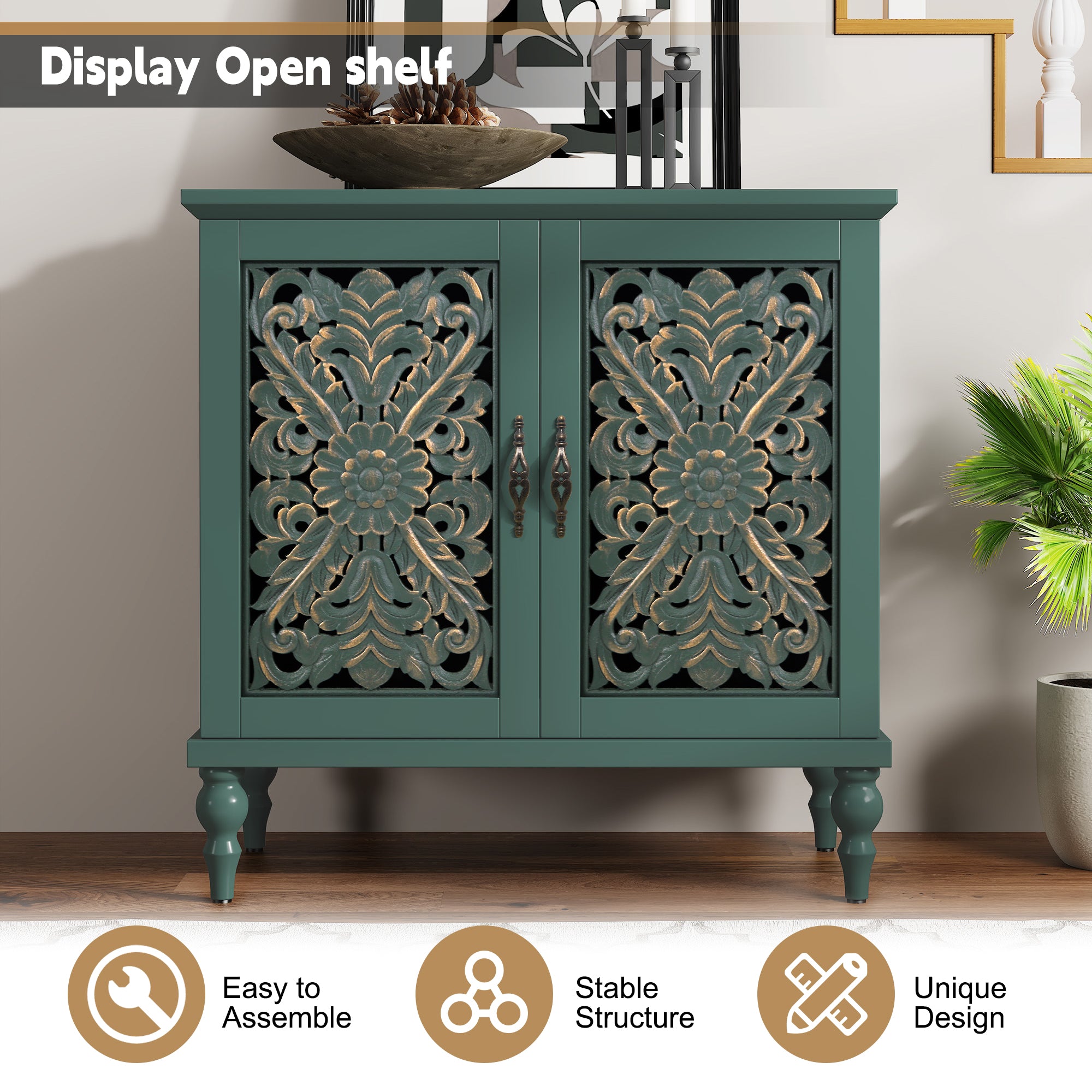 CBJCBJ 31.5" Mid Century Retro Sideboard Buffet Cabinet 2 Door, Accent Cabinet for Dining Room,Green