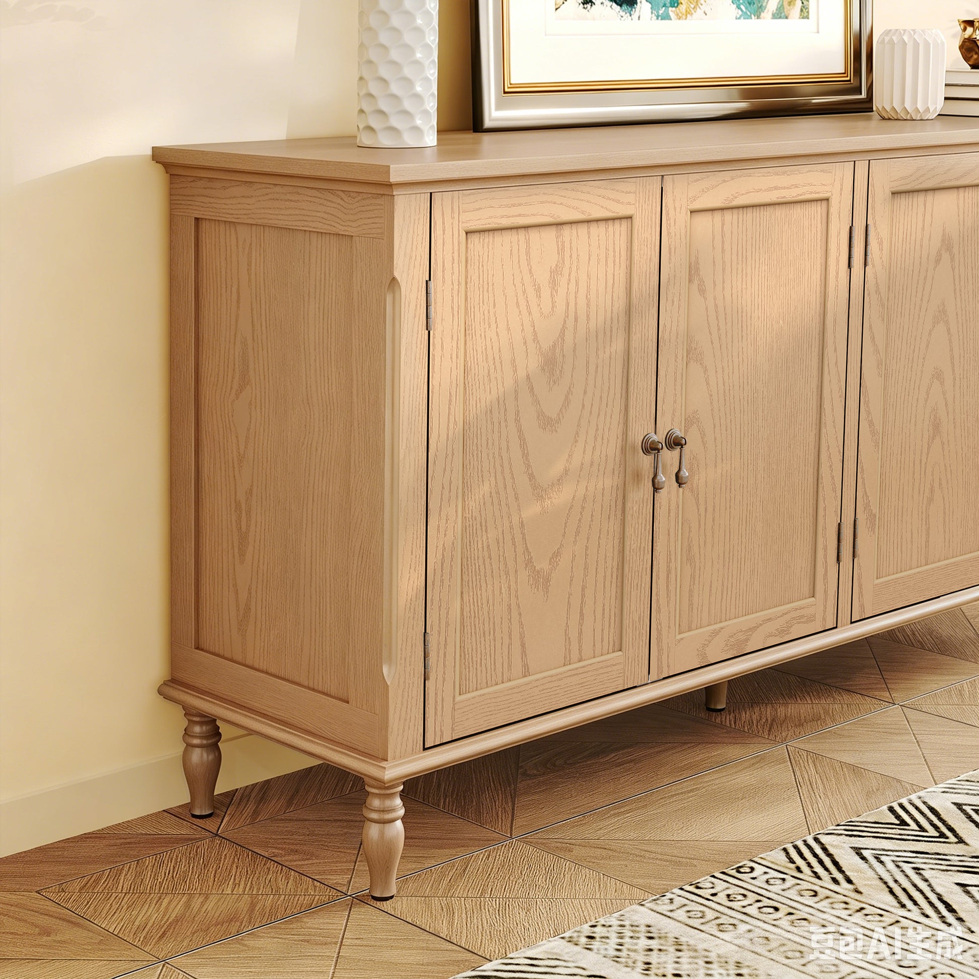 HLR 58'' Large Sideboard Buffet Cabinet with Storage, 4 Doors Modern Credenza Table for Living Room, Wood