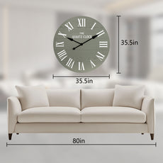 CBJCBJ 35.5” Farmhouse Large Shiplap Round Wall Clock with Roman Numeral for Living Room Decor,Green