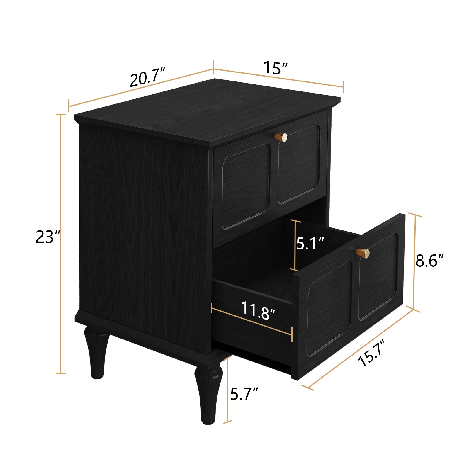 HLR 20" Mid Century Nightstands Set of 2 with Drawers, Wood Bedside Table End Table for Bedroom, Black