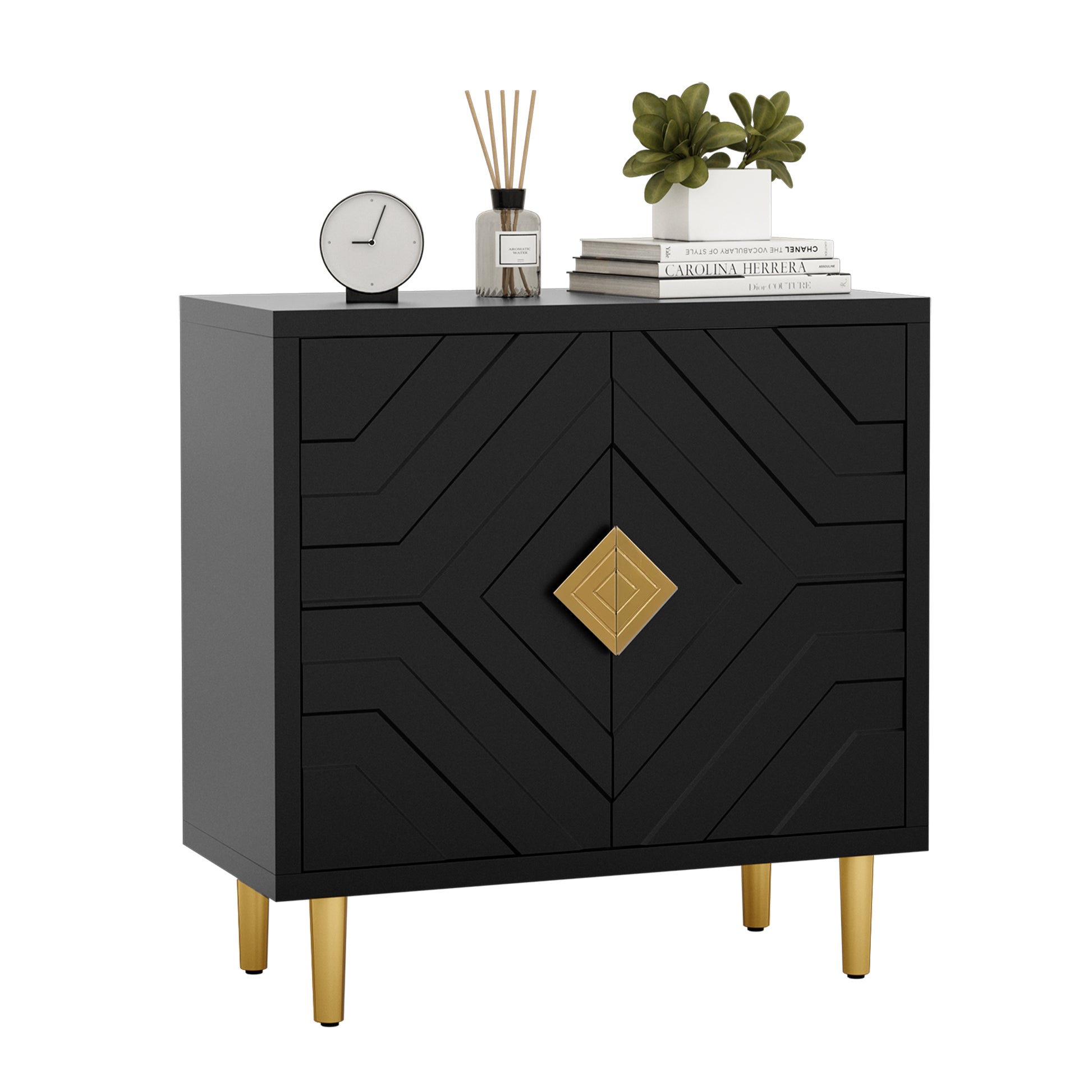HLR Modern Accent Storage Cabinet with 2 Doors, Kitchen Buffet Sideboard for Dining Room, Black