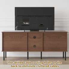 CBJCBJ Modern Mid Century 55" TV Stand for 65" TV, Entertainment Center with Storage and Openwork Cabinet Doors, Walnut