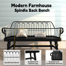 CBJCBJ Rustic Farmhouse Solid Wood Entryway Bench with Spindle Back, Small Indoor Wooden Dining Bench, Black