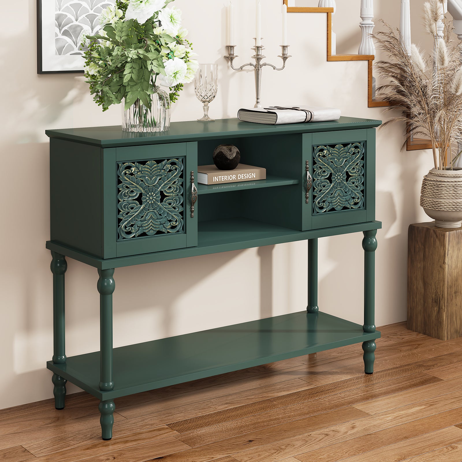 CBJCBJ 42'' Modern Retro Console Table, Entryway Table with Open Storage Shelf , for Living Room,Green