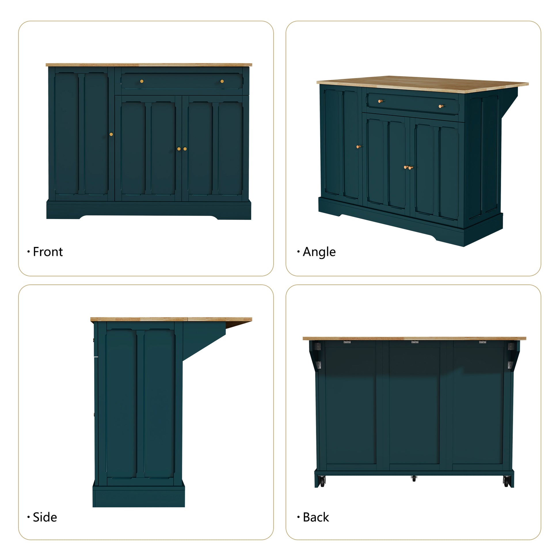 CBJCBJ 47.2" Modern Rolling Kitchen Island with Drop Leaf, Kitchen Cart with Storage, Green