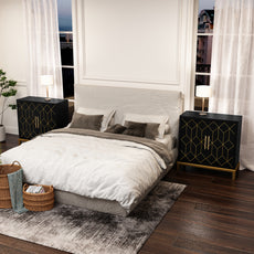 HLR 30.7"W Black Accent Cabinet with 2 Doors, Entryway Cabinet with Gold Trim, Modern Buffet Sideboards