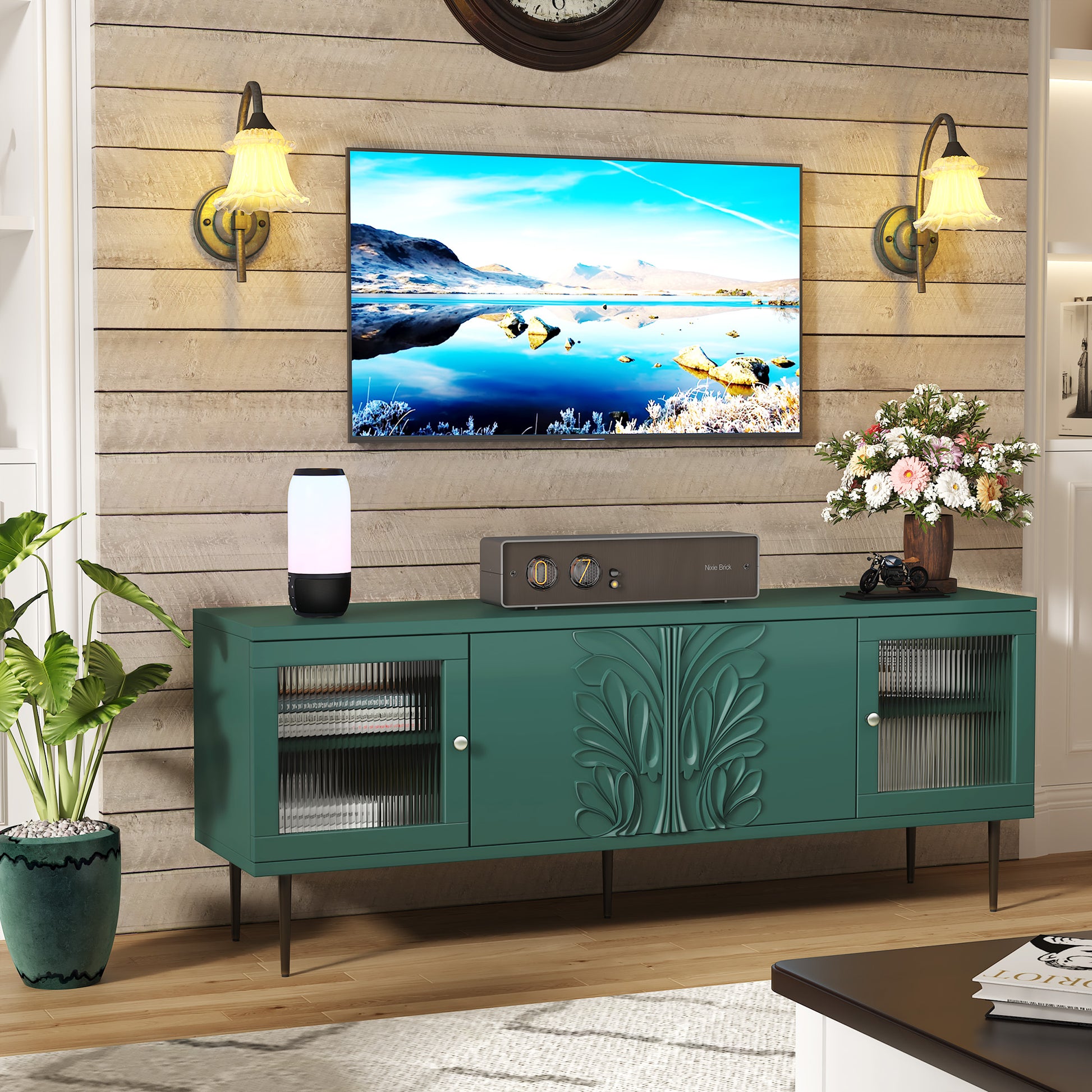 CBJCBJ Modern TV Stand for 70" TV, TV Console Cabinet with Storage, Entertainment Center for Living Room,Green