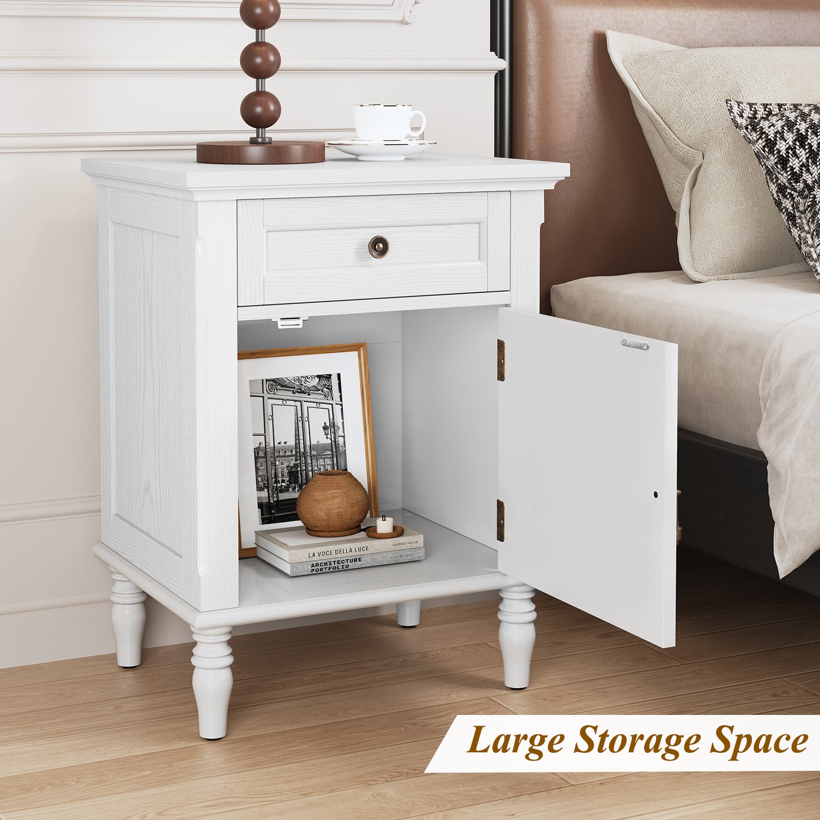 HLR 25"H Nightstands Set of 2, Modern Retro Bedside Table with Drawer, End Table for Bedroom, White
