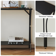 CBJCBJ Narrow Console Table with Charging Station, 2-Tier Simple Entryway Table for Living Room Hallway,Black