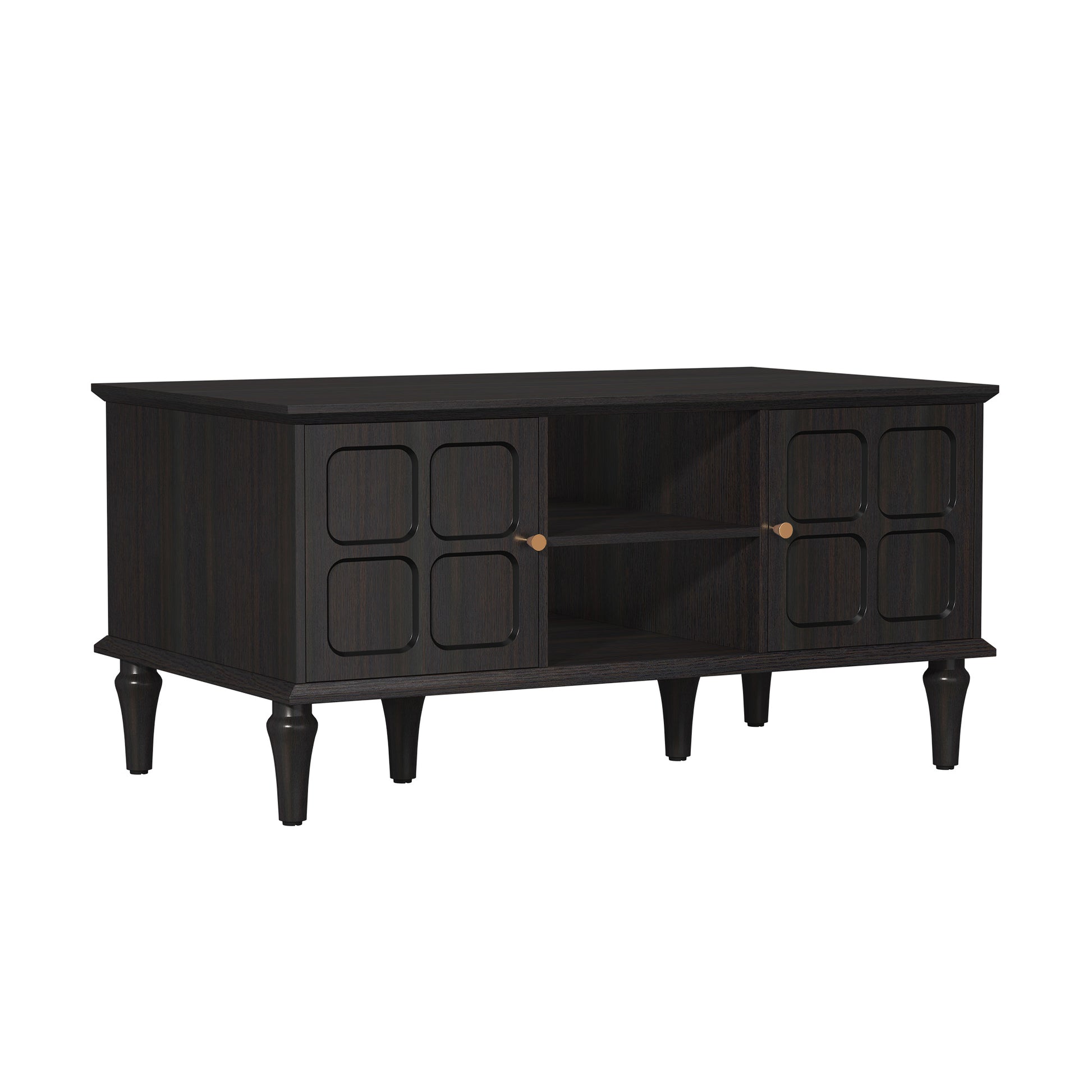 HLR 39.4" Mid Century Coffee Table with Storage, Wood Center Table with Open Shelves for Living Room, Black