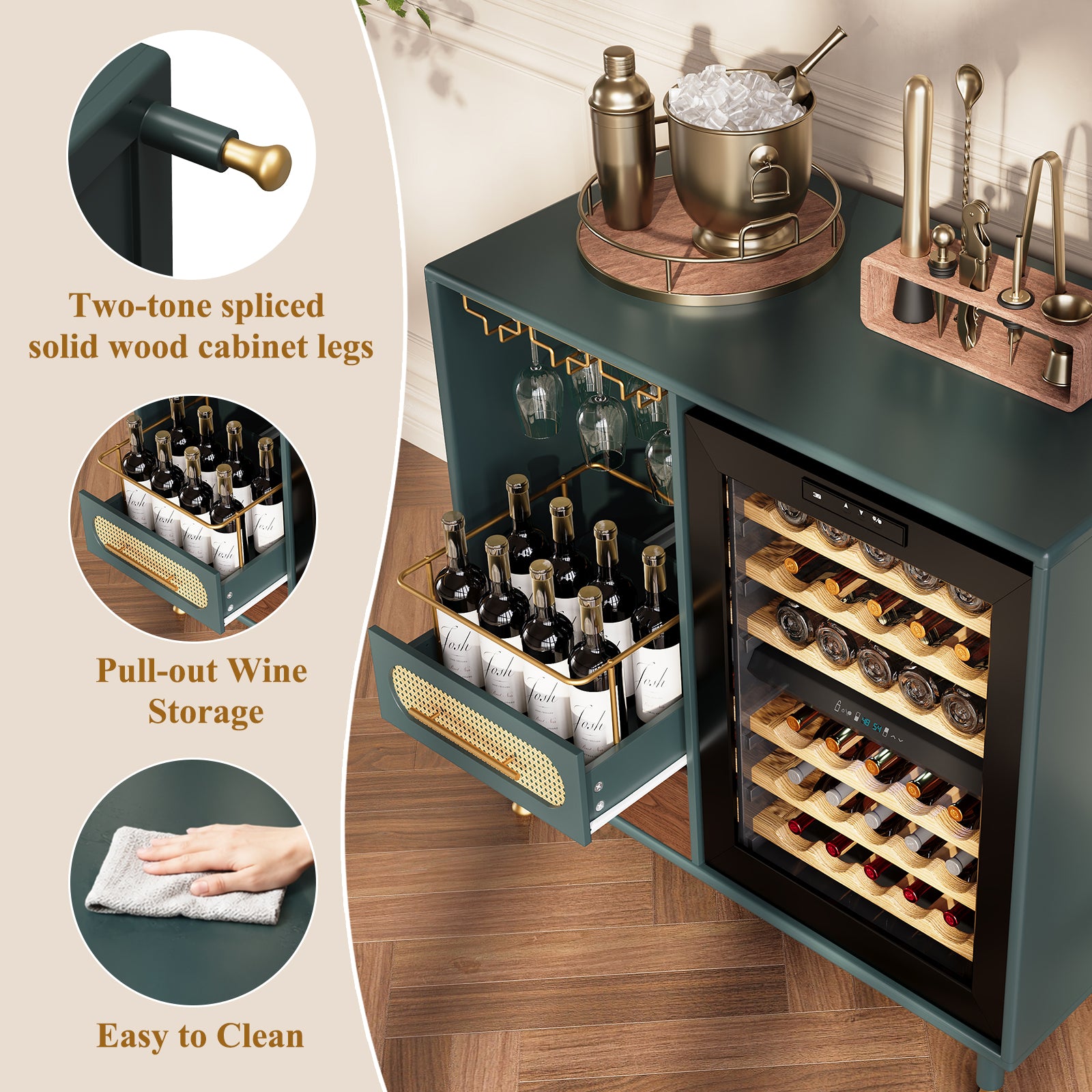 CBJCBJ Modern Wine Bar Cabinet with Ice Bar, Compact Coffee Bar for Dining Room(No Refrigerator Included),Green