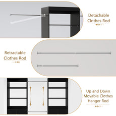 CBJCBJ 80"H Wood Closet Organizer System with 3 Drawers, 4 Hanging Rods, Wardrobe Clothes Rack for Bedroom,Black