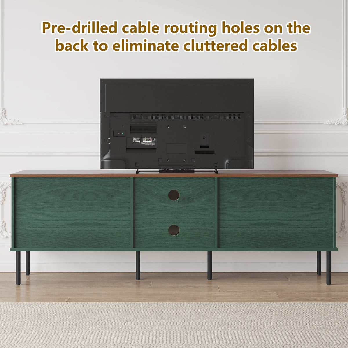 HLR Mid Century Modern 70" Large TV Stand for 80 Inch TV, Entertainment Center with Storage, Green