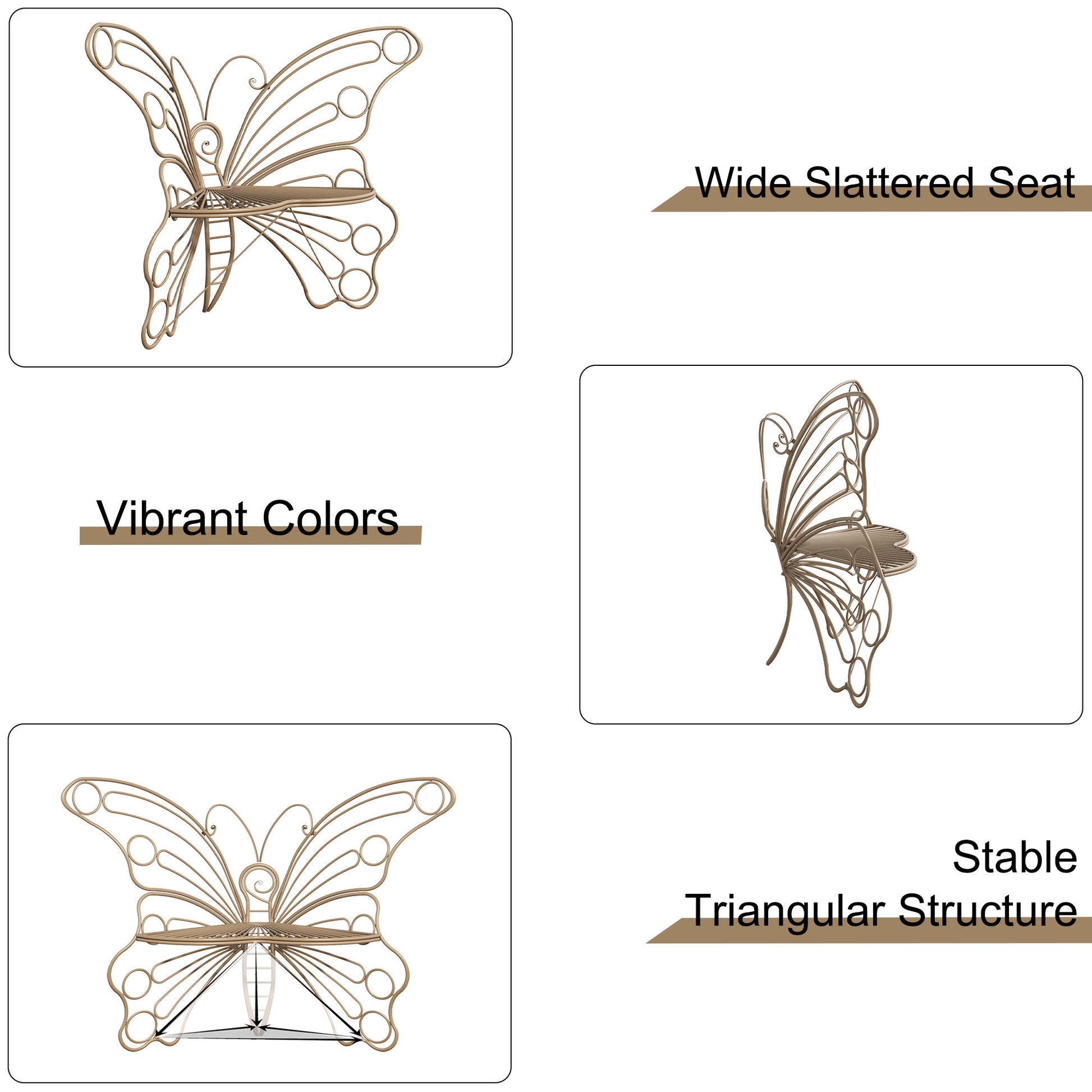 HLR Outdoor Bench with Butterfly Inspired Pattern, 50" Metal Frame Patio Garden Chair Cast Iron, Brown