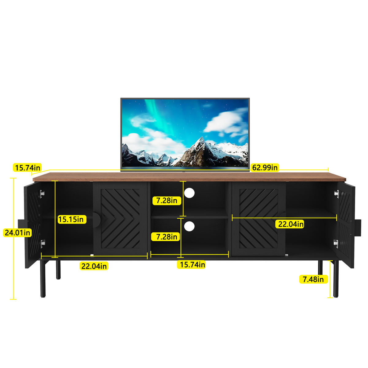 CBJCBJ Modern Mid Century 63" TV Stand for 70" TV with Storage, Entertainment Center for Living Room,Black