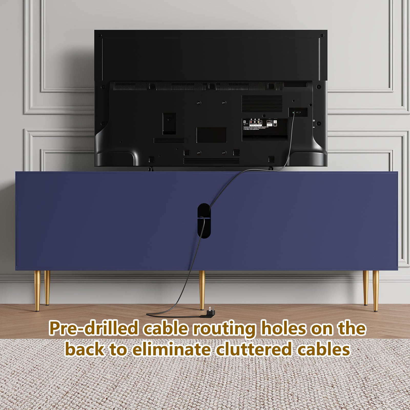 CBJCBJ Modern Fluted 67" TV Stand for 75" TV with Storage, Entertainment Center for Living Room,Blue